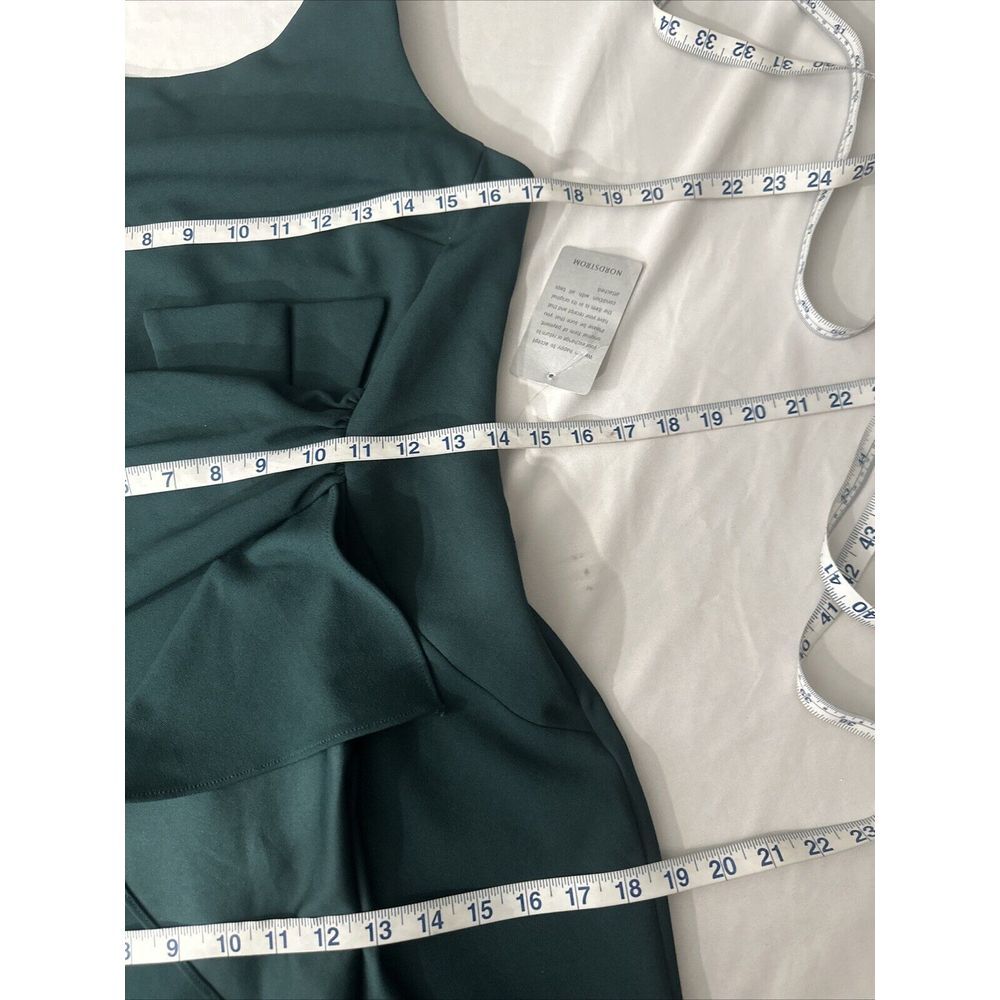 NEW $229 Betsy & Adam [‎ 8 ] Sleeveless Ruffle Bow Trumpet Gown in Pine Green - Picture 4 of 14